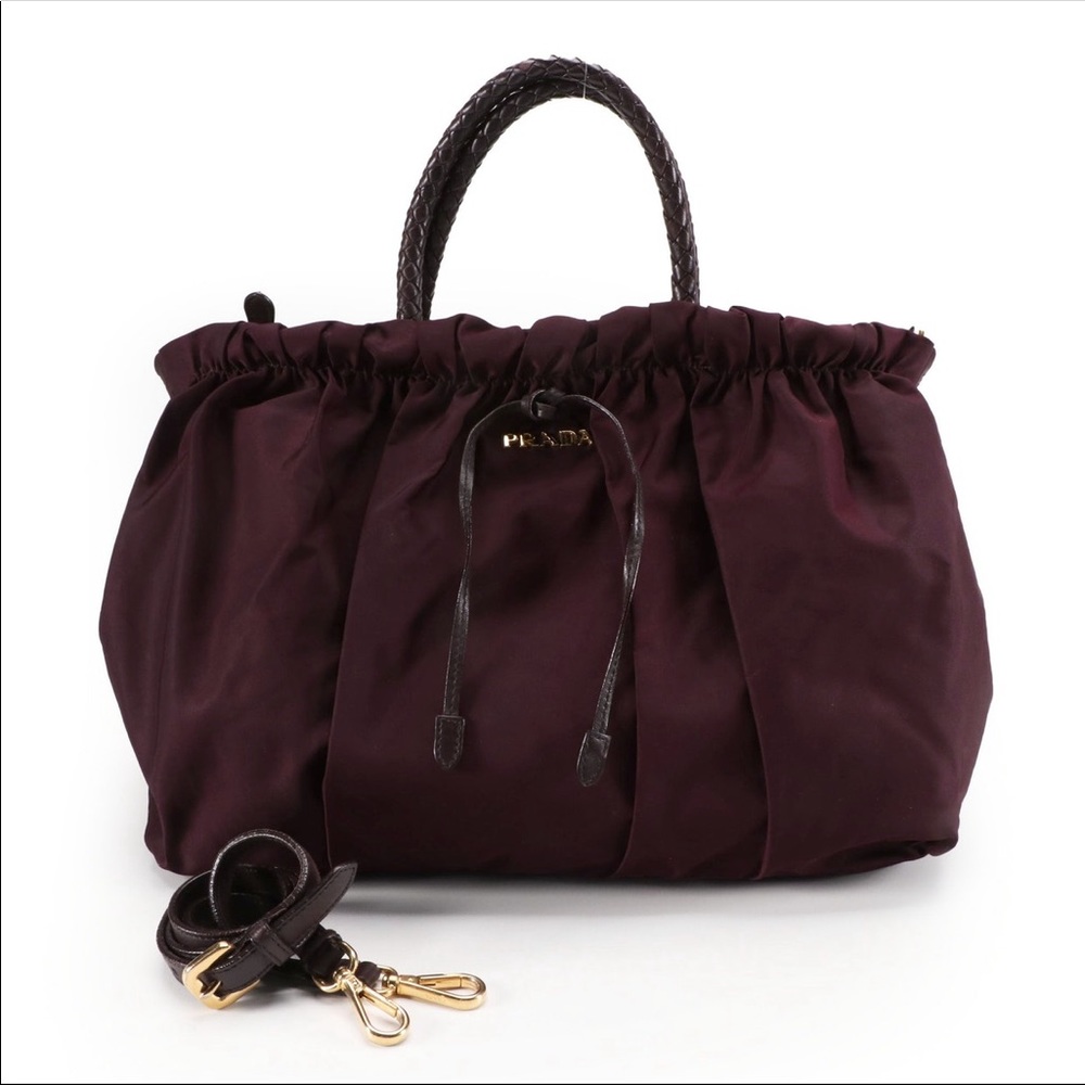 Prada Gathered Two-Way Bag, Bordeaux Tessuto Nylon